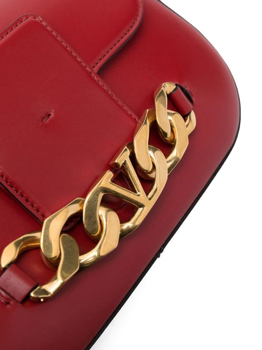 VALENTINO GARAVANI Red Vlogo Chain Leather Shoulder Bag Product Image