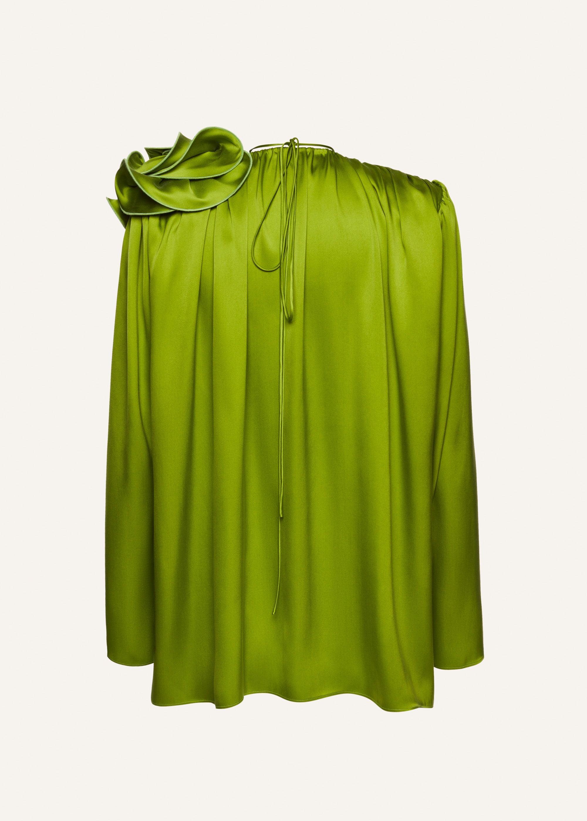 Classic silk flower blouse in green Product Image