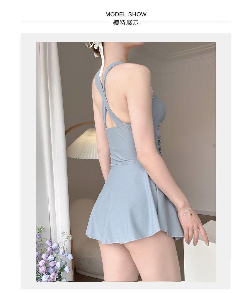 Sleeveless Cut Out Plain Swim Dress Product Image