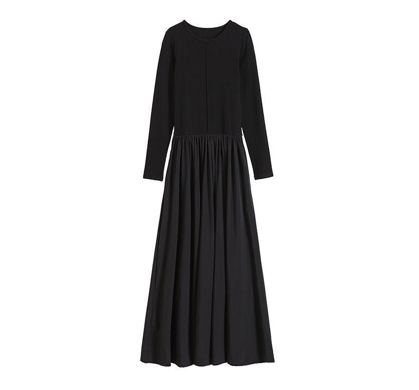 Long-Sleeve Crew Neck Maxi A-Line Dress Product Image