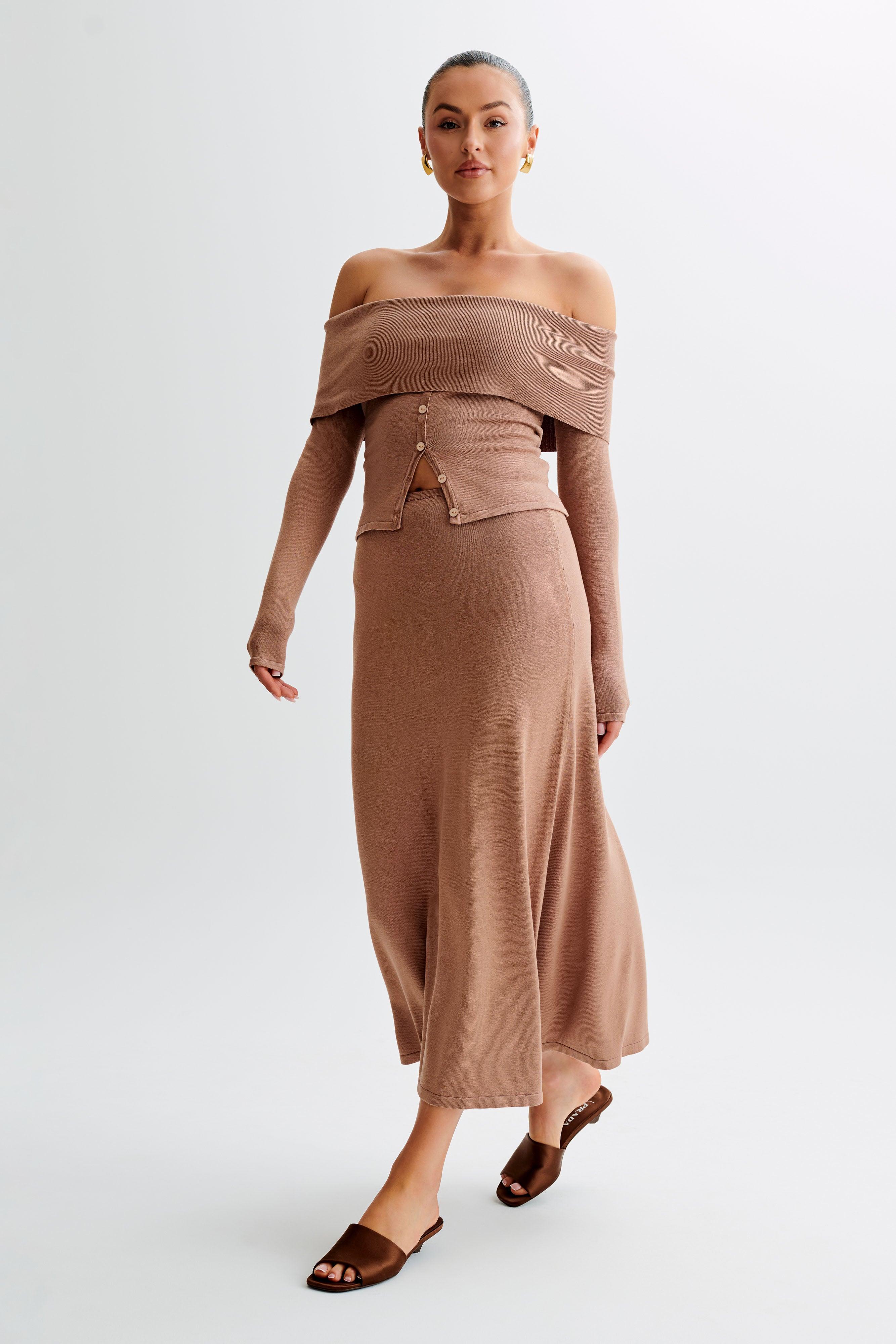 Diedre A-Line Knit Maxi Skirt - Pecan Product Image