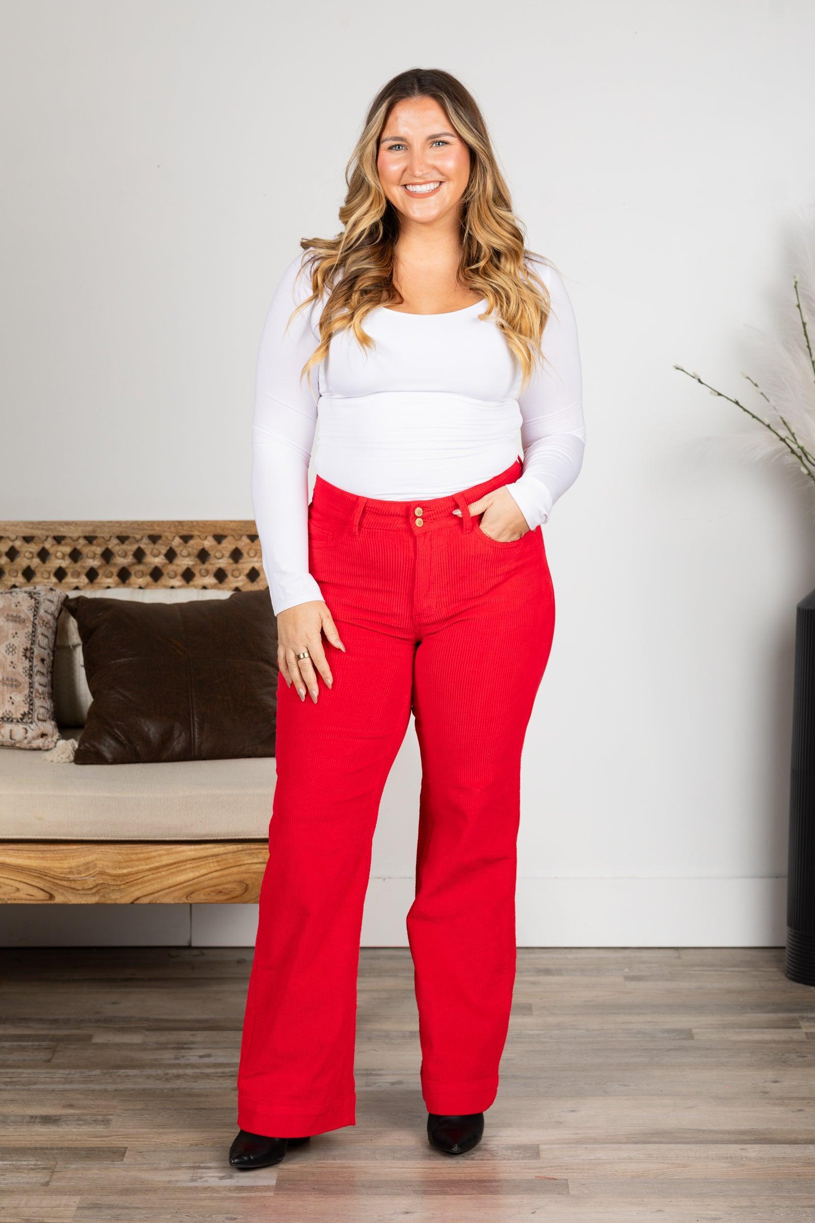 Judy Blue Red Corduroy Trouser Wide Pants Product Image