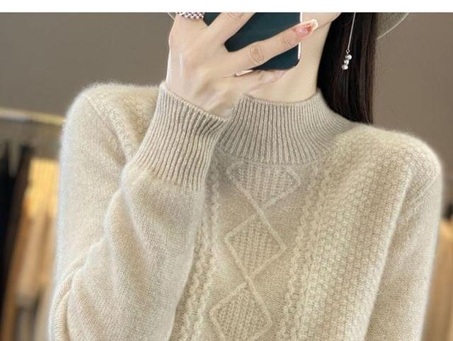 Turtleneck Plain Cable Knitted Sweater Product Image