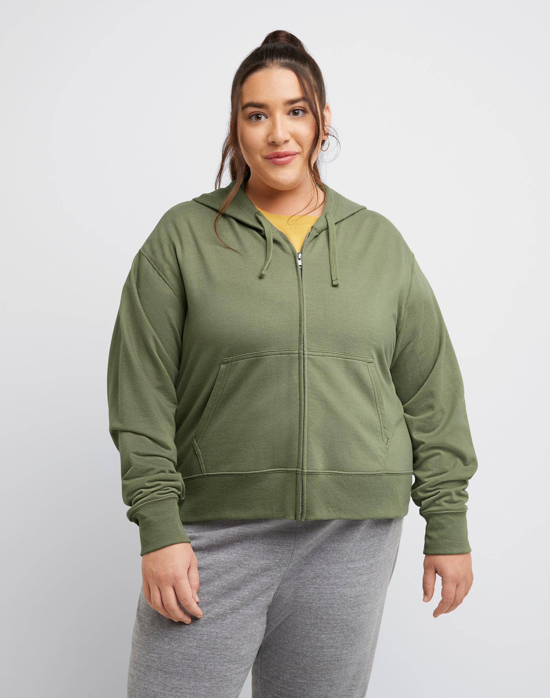 Hanes Originals Womens French Terry Hoodie (Plus Size) Oregano Heather 4X Product Image