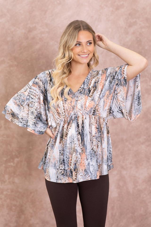 Peach And Grey Babydoll Wrinkle Free Lizzy Top Product Image