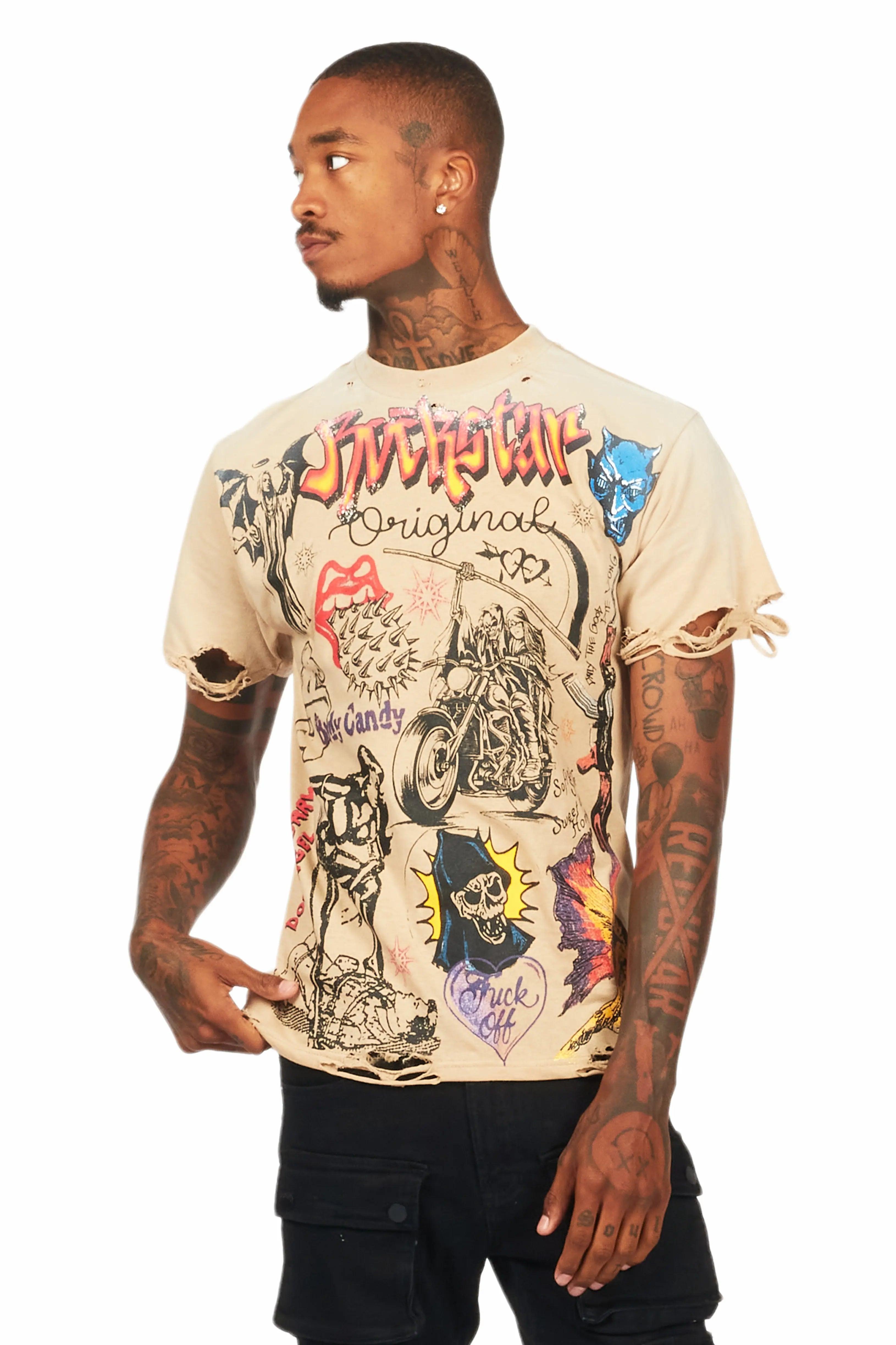 Shoota Beige Oversized Graphic T-Shirt Male Product Image