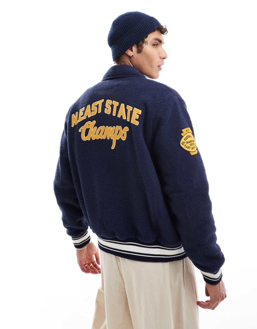 Polo Ralph Lauren borg badge baseball jacket in navy Product Image