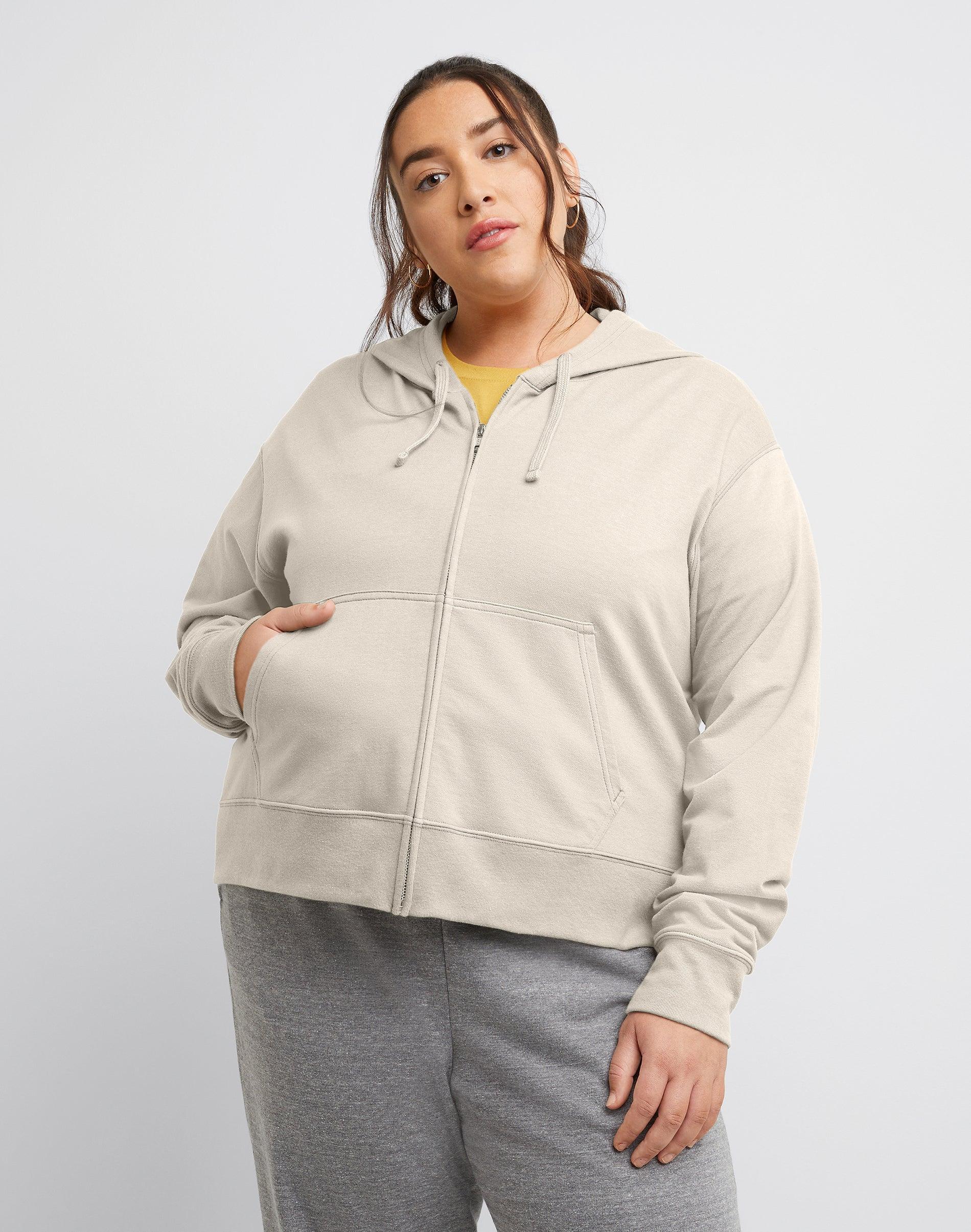 Hanes Originals Womens French Terry Hoodie (Plus Size) Oregano Heather 4X Product Image