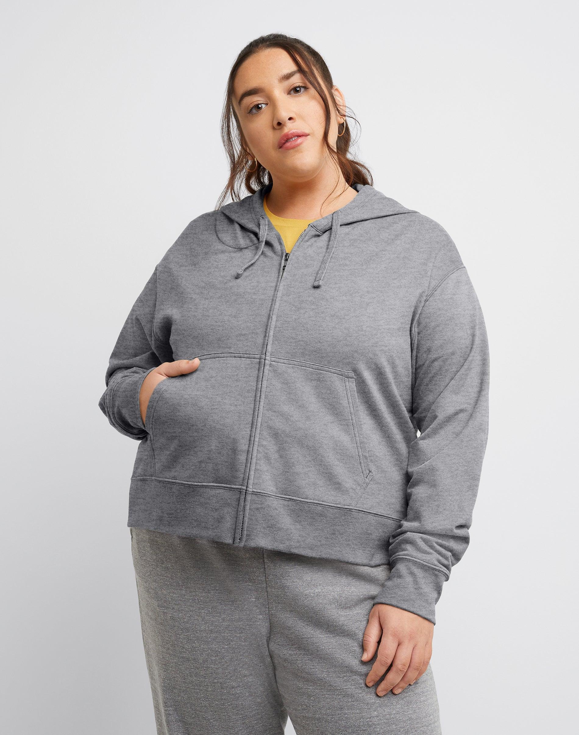 Hanes Originals Womens French Terry Hoodie (Plus Size) Oregano Heather 4X Product Image