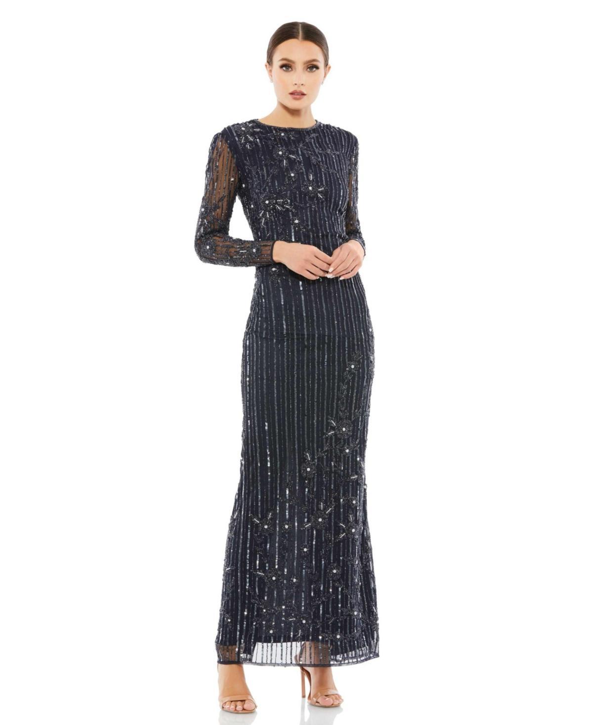 Womens Embellished Long-Sleeve Gown Product Image