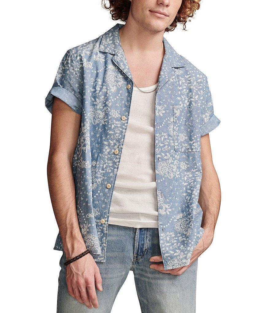 Lucky Brand Short Sleeve Printed Linen-Blend Shirt Product Image