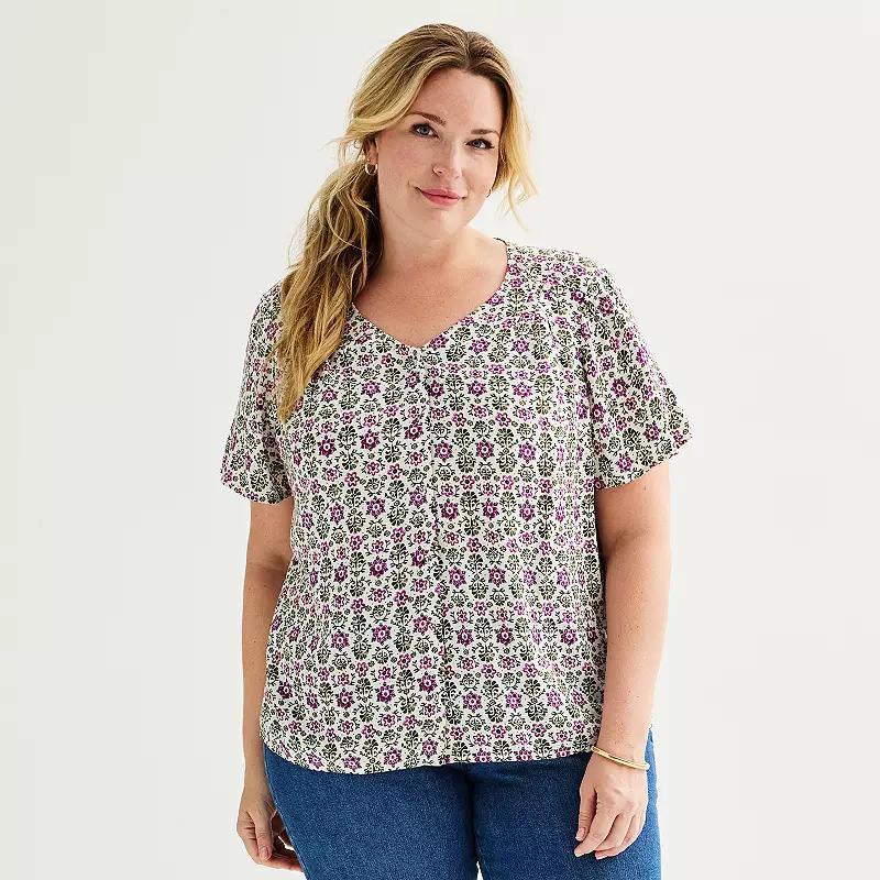 Plus Size Croft & Barrow Short Sleeve Femme Blouse, Womens Product Image