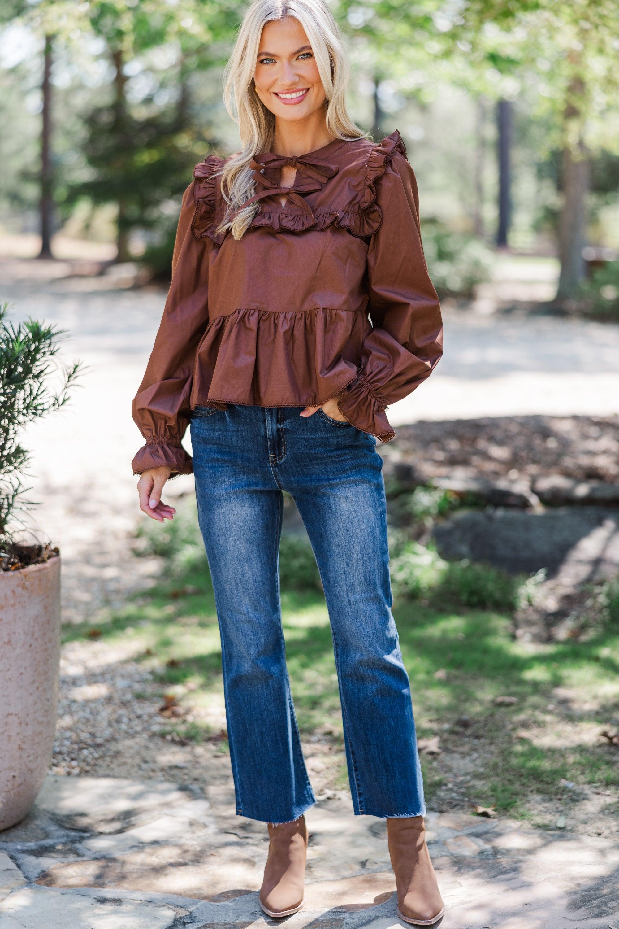 Just A Thought Brown Bow Blouse Female Product Image