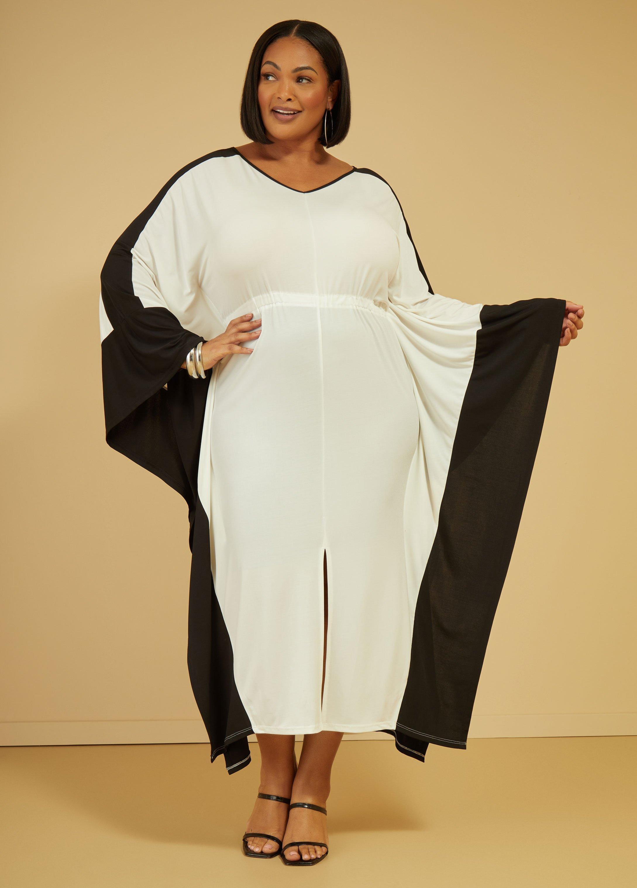 Plus Size Split Front Two Tone Kaftan Dress Ashley Stewart Product Image