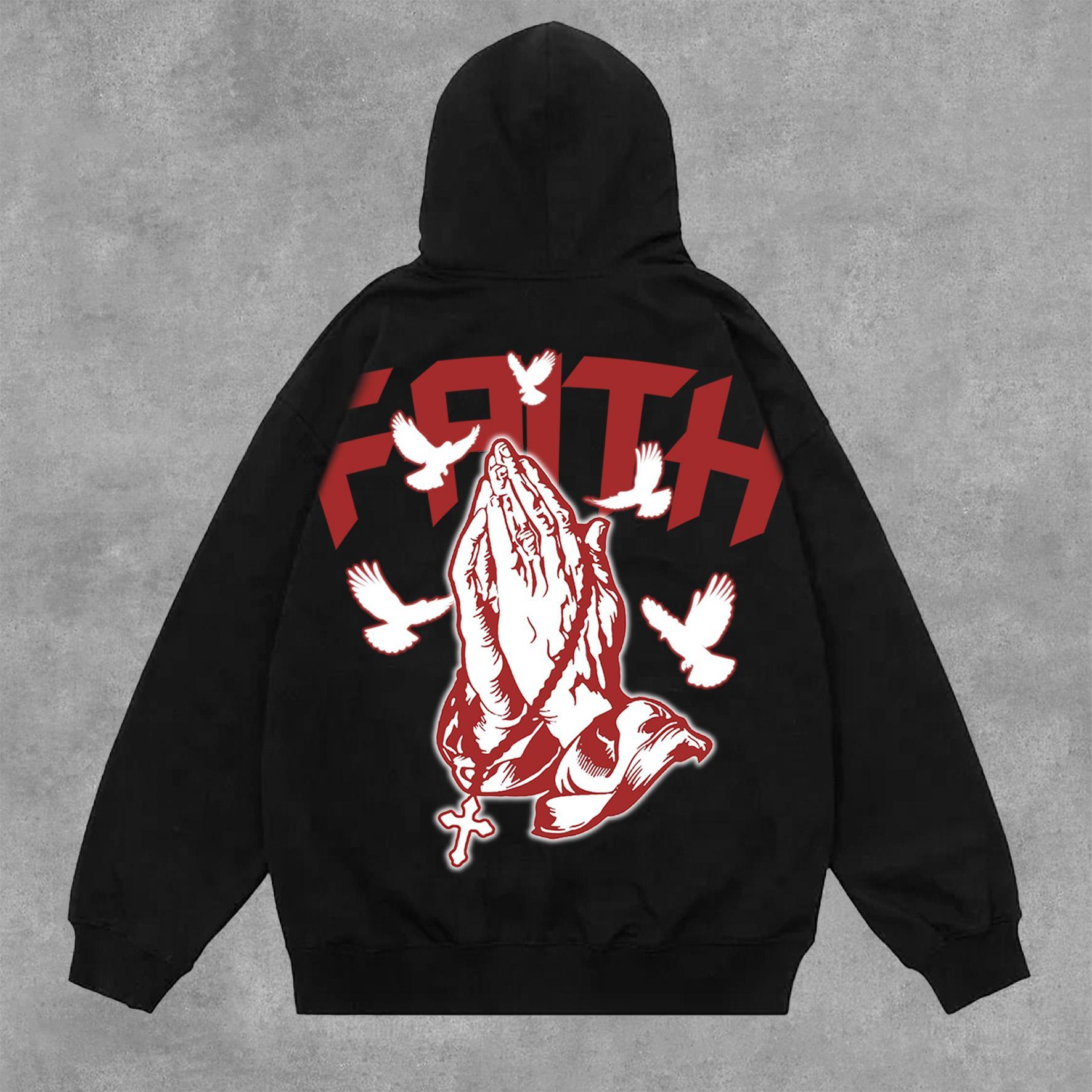 Faith Praying Hands Graphic Cross Print Side Pockets Hoodie Product Image