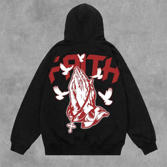 Faith Praying Hands Graphic Cross Print Side Pockets Hoodie Product Image