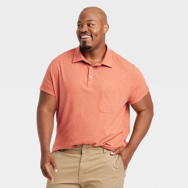 Mens Big & Tall Short Sleeve Slub Jersey Polo Shirt - Goodfellow & Co Peach Orange XXLT Product Image