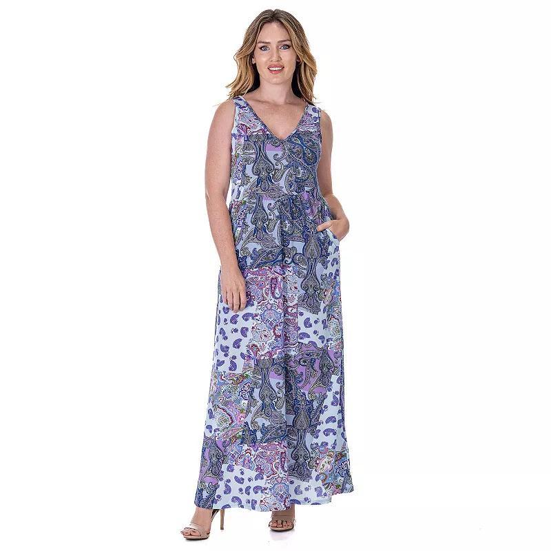 Womens 24Seven Comfort Apparel Paisley Sleeveless V Neck Maxi Dress With Pockets Product Image