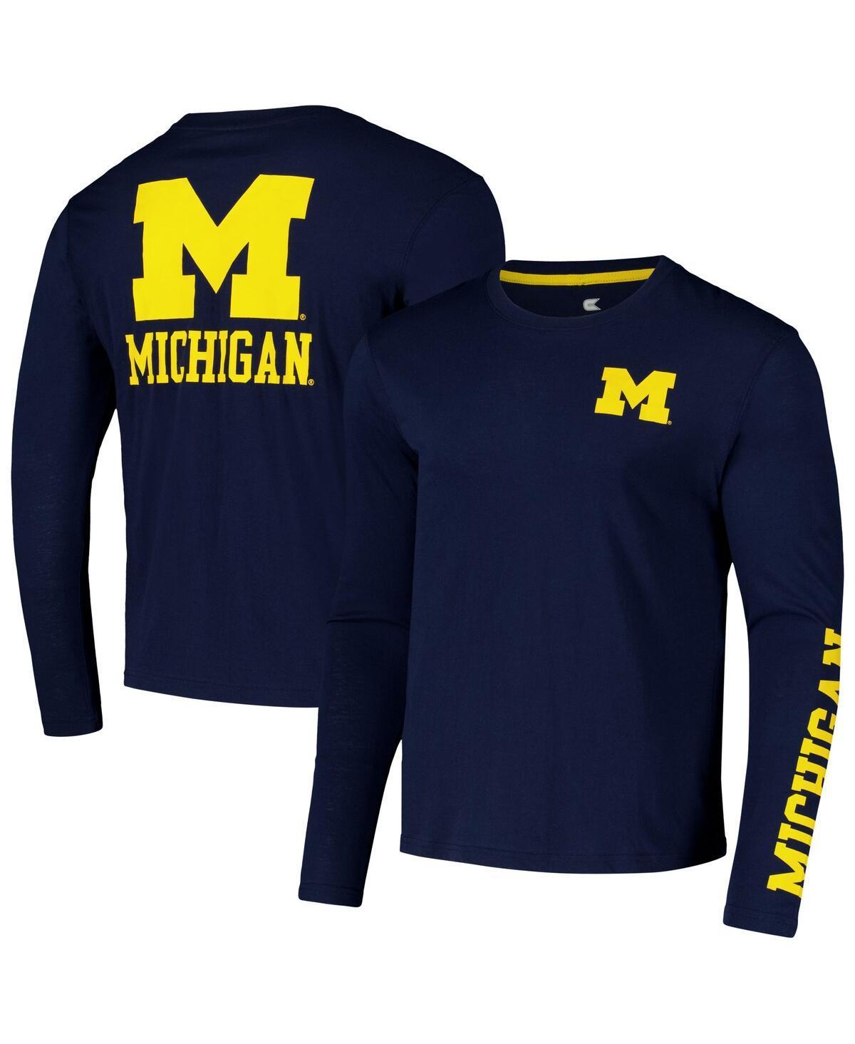 Colosseum Mens Navy Michigan Wolverines Logo Lockup 3-Hit Active Blend Long Sleeve T-Shirt Product Image