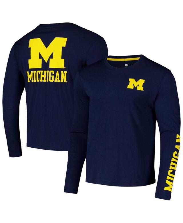 Colosseum Mens Navy Michigan Wolverines Logo Lockup 3-Hit Active Blend Long Sleeve T-Shirt Product Image