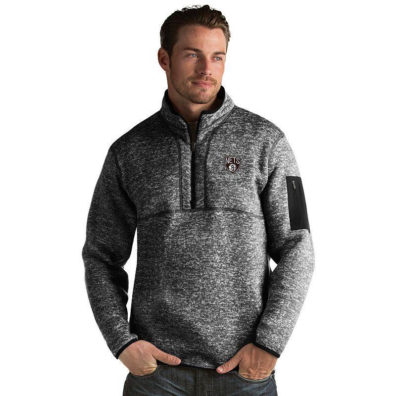 Mens Antigua Brooklyn Nets Fortune Pullover Light Gray Grey Product Image