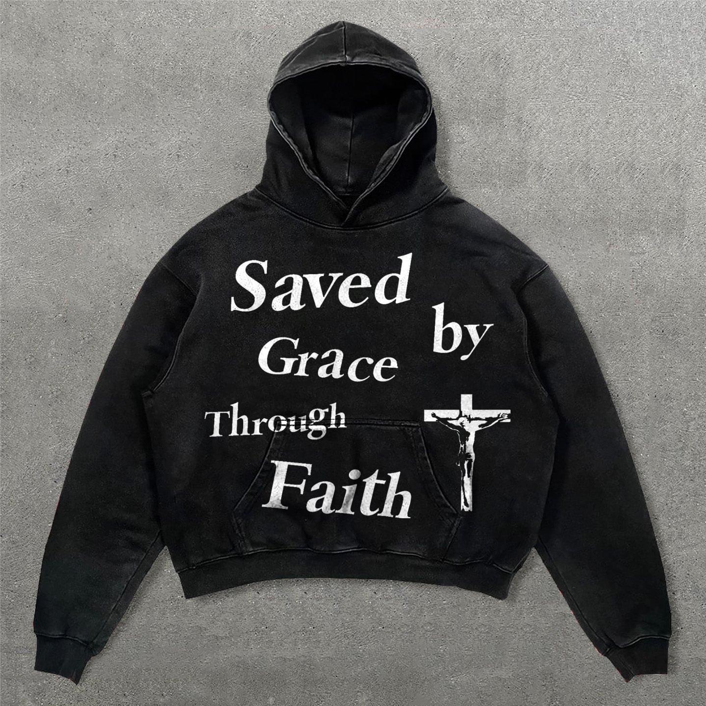 Saved By Faith Graphics Washed Distressed Hoodie Product Image