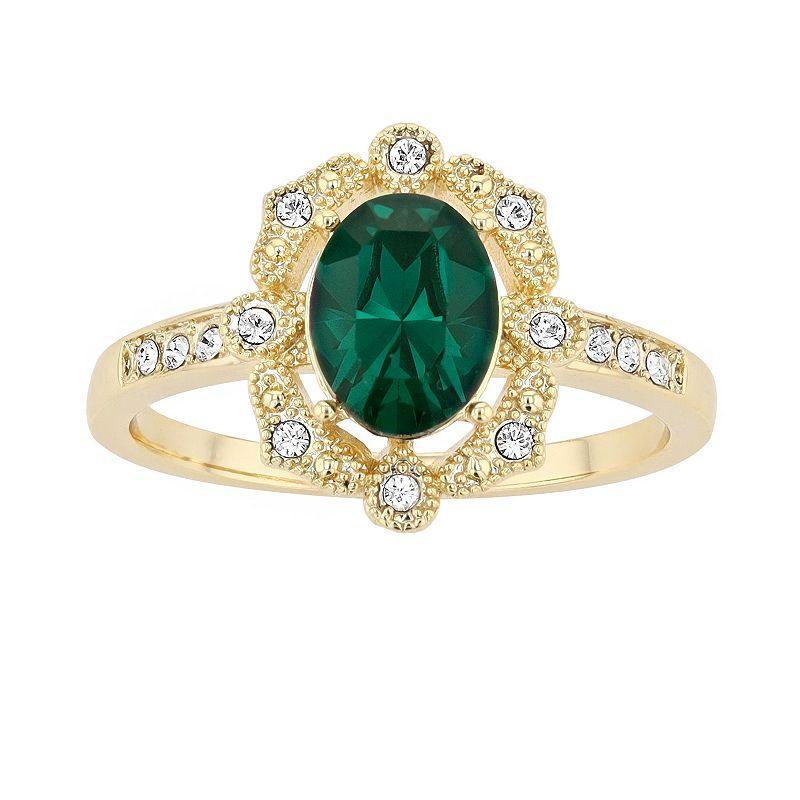 Brilliance Crystal Vintage Halo Ring, Womens Gold Tone Green Product Image