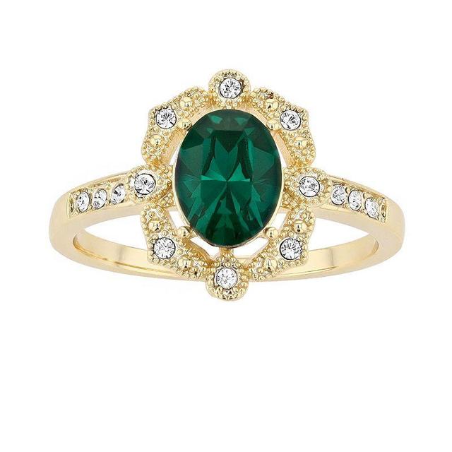 Brilliance Crystal Vintage Halo Ring, Womens Gold Tone Green Product Image