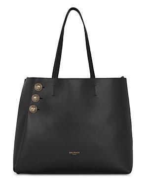 Balmain Emblem Crest Button Calfskin Shopper Product Image