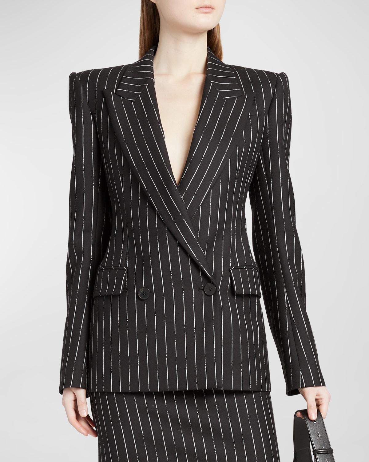 Alexander McQueen Chalk Stripe Double Breasted Wool Blazer Product Image