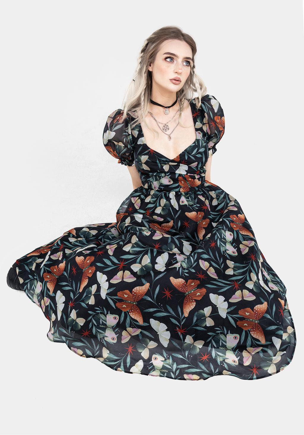 Mariposa Puff Sleeve Organza Midi Dress Product Image