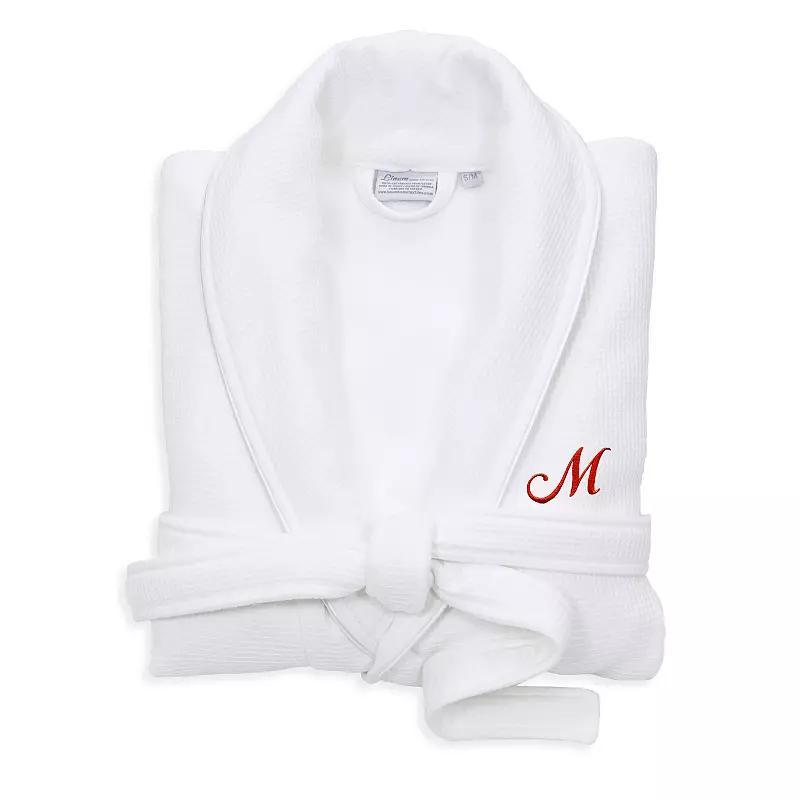 Linum Home Textiles Turkish Cotton Personalized Satin Piped Trim Waffle Terry White Bathrobe, Womens Product Image