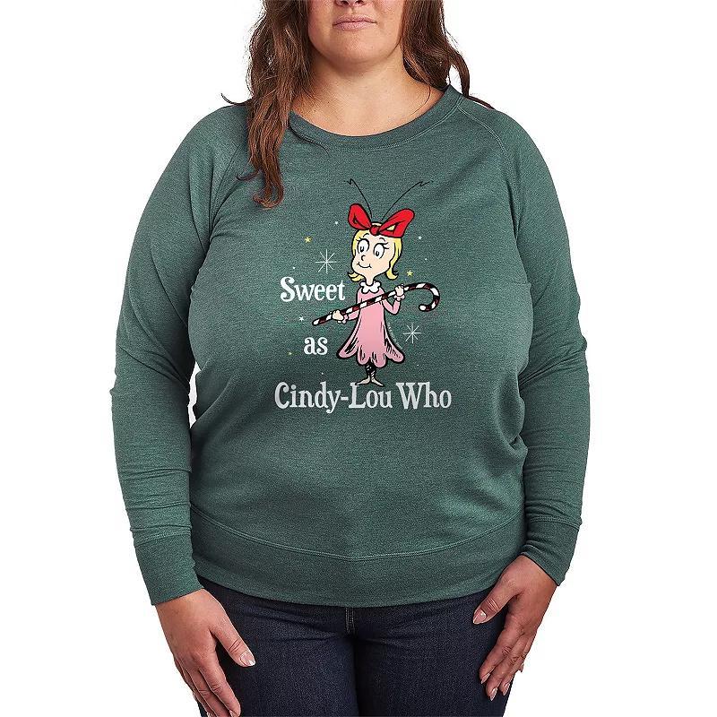 Plus Size Dr. Seuss The Grinch Cindy Lou Who Lightweight French Terry Sweatshirt, Womens Grey Green Product Image