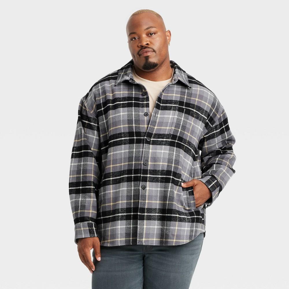 Mens Big & Tall Heavyweight Flannel Long Sleeve Button-Down Shirt - Goodfellow & Co Black 3XLT Product Image