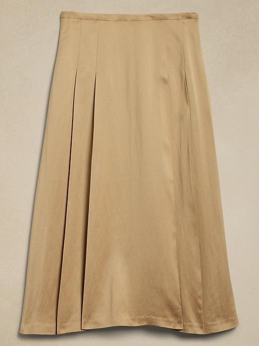 Slub Satin Pleated Midi Skirt Product Image