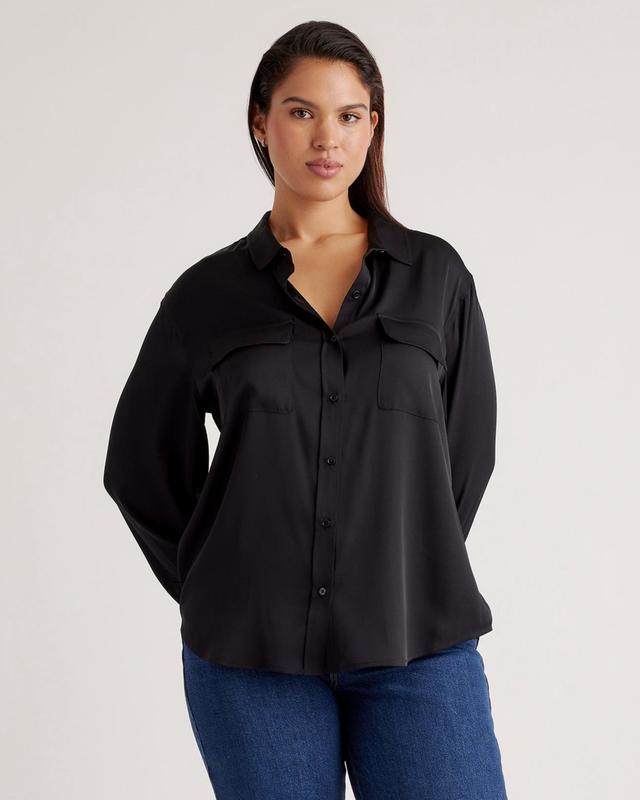 Womens Washable Stretch Silk Utility Long Sleeve Blouse in Black, Size XS by Quince Product Image