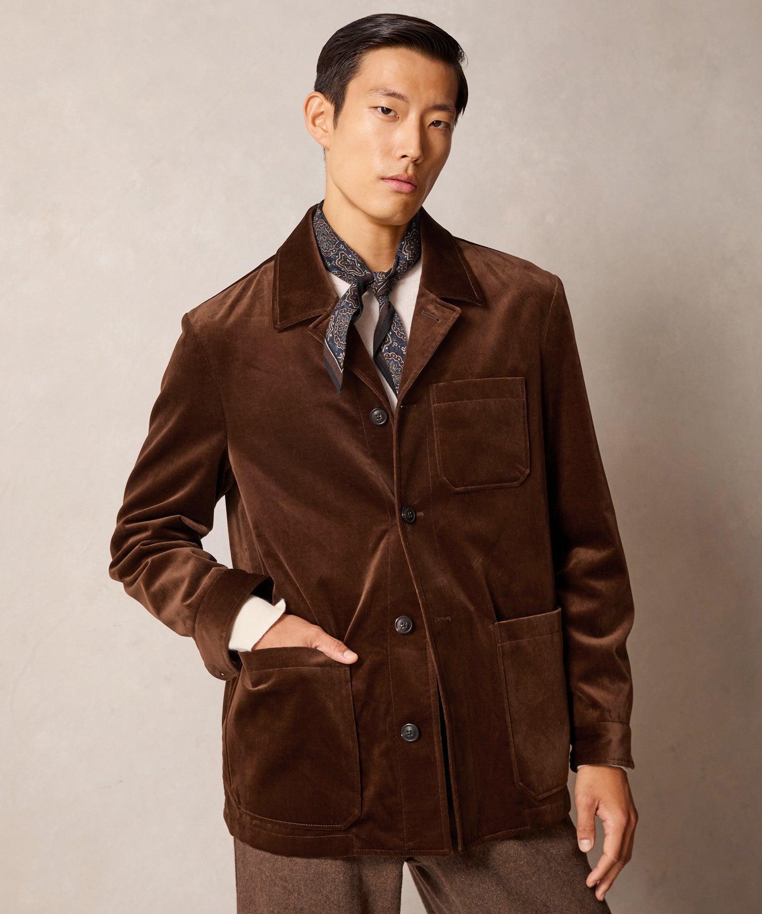 Italian Velvet Tailored Chore Coat in Chocolate Product Image