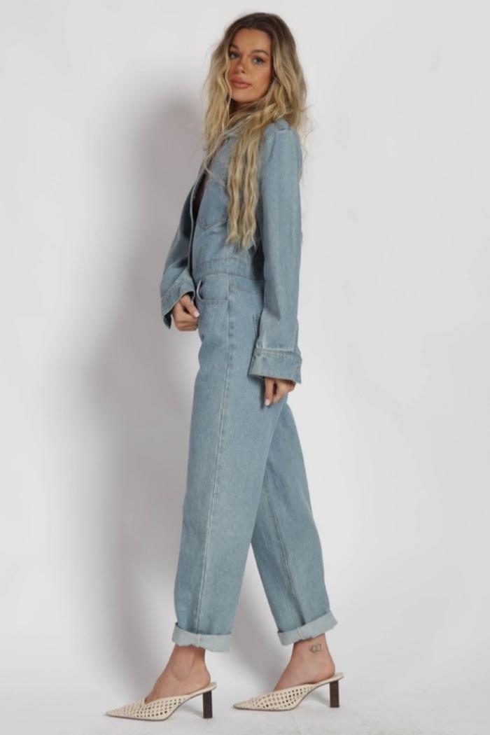 Button Down Denim Jumpsuit Product Image