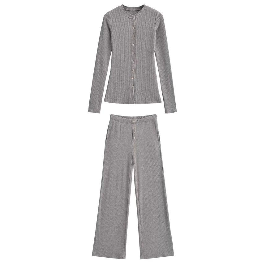 Plain Cardigan / Mid Waist Wide Leg Pants product image