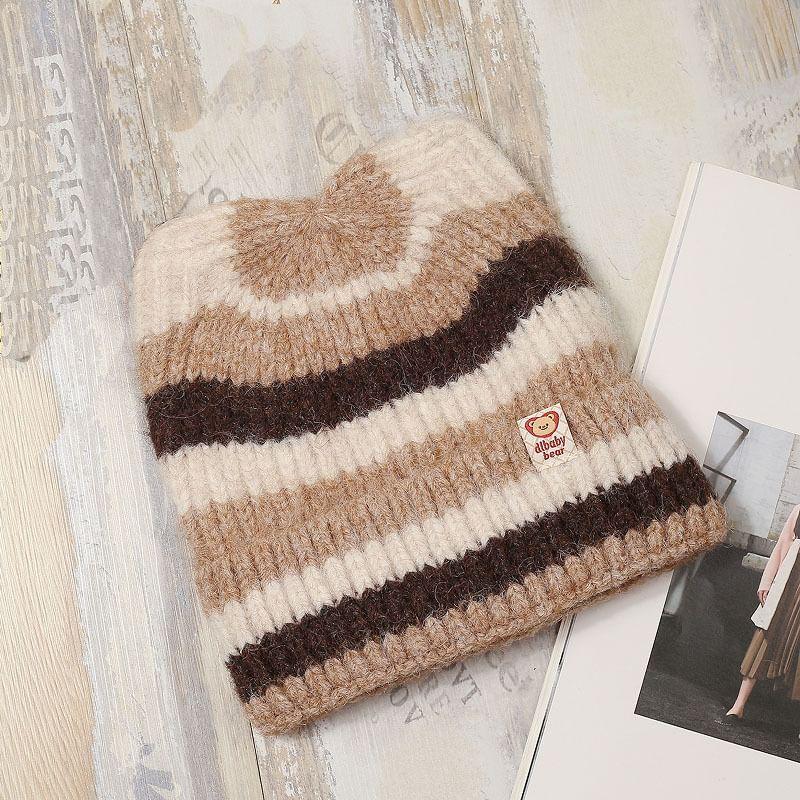 Cat Ear Striped Knit Beanie Product Image