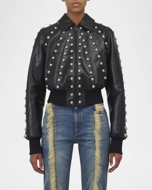 Leather Studded Biker Jacket Product Image