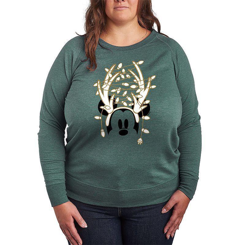 Disneys Mickey Mouse Plus Size Antlers Gold Lightweight French Terry Sweatshirt, Girls Grey Green Product Image