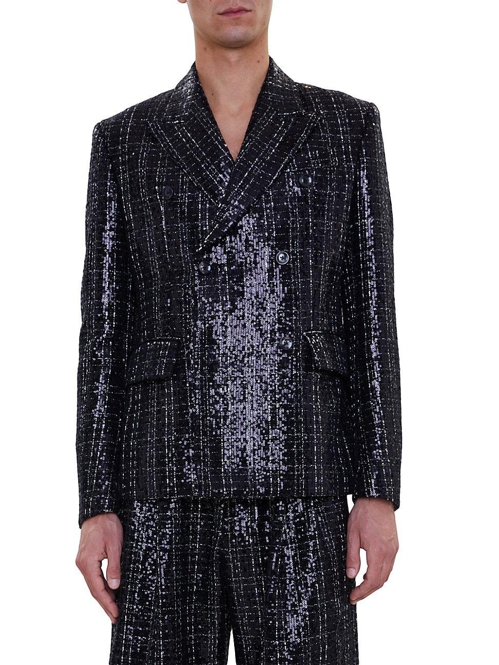 Mens Sequined Boucl Double-Breasted Blazer Product Image