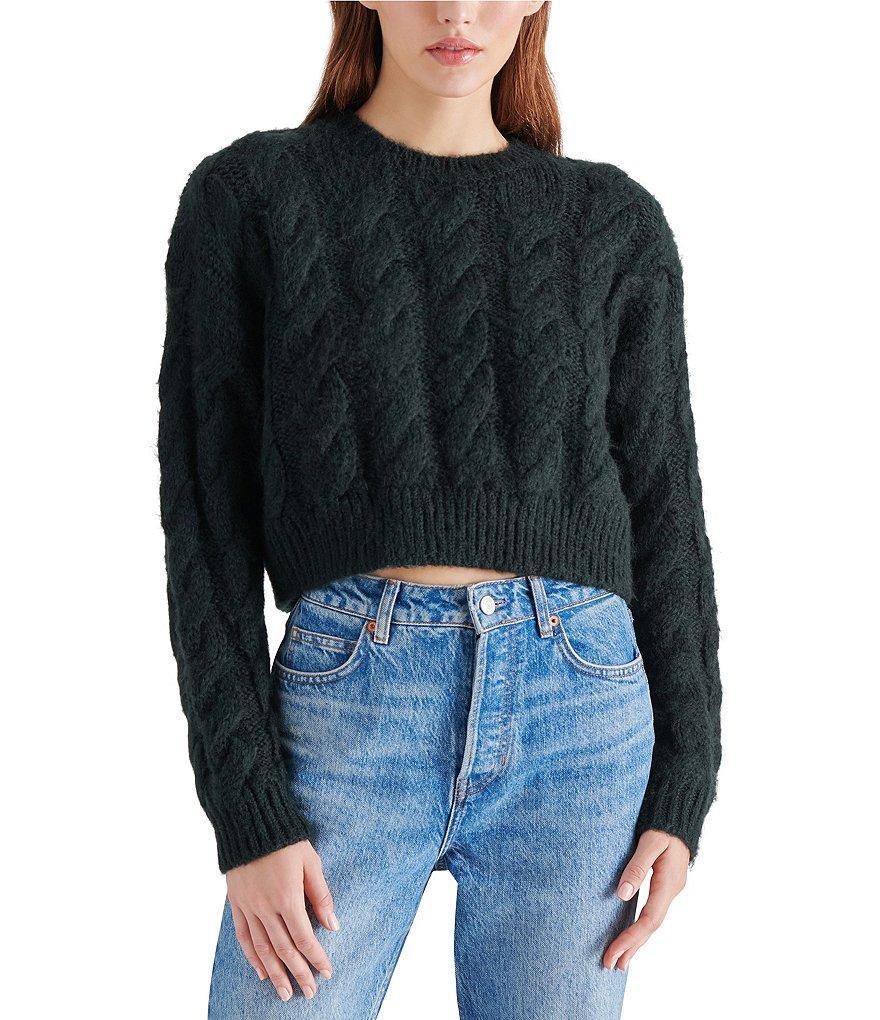 Steve Madden Ceronne Brushed Cable Knit Crew Neck Long Sleeve Sweater Product Image