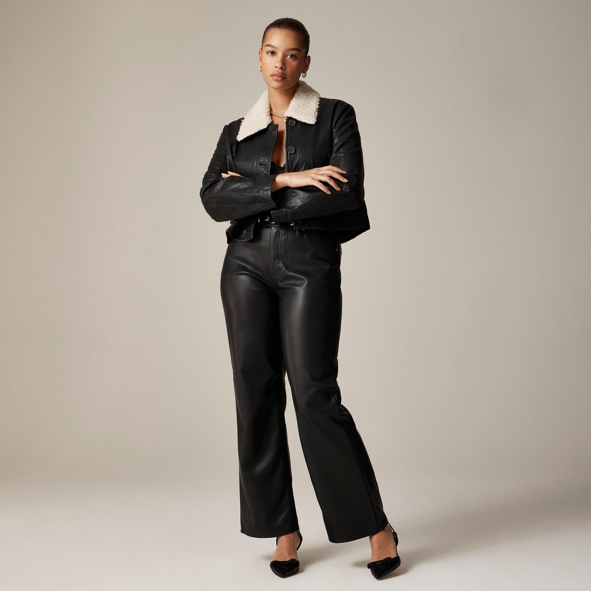 Slim wide-leg pant in faux leather Product Image