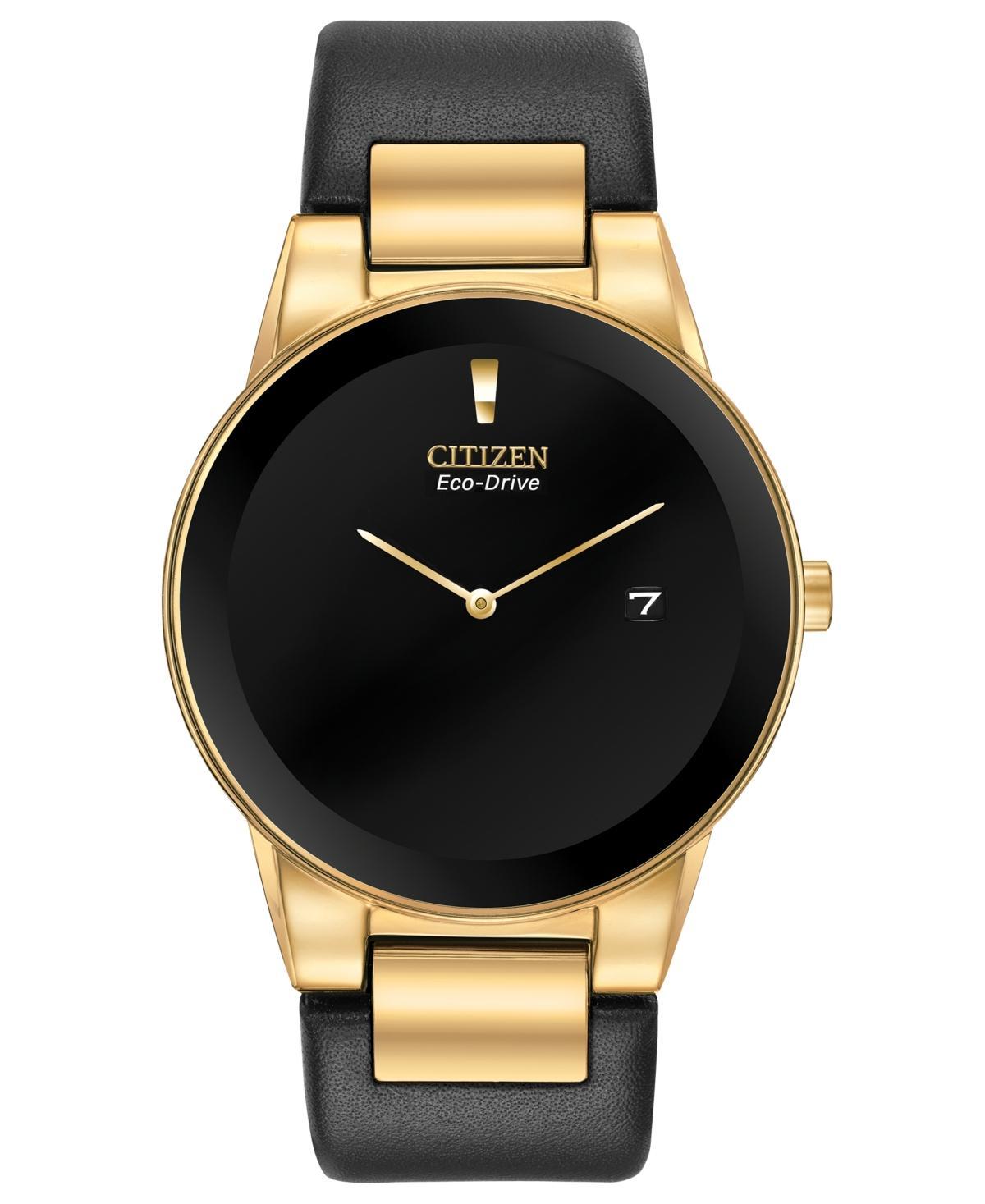 Men's Citizen Eco-DriveÂ® Axiom Gold-Tone Black Leather Strap Watch with Black Dial (Model: Au1062-05E) Product Image