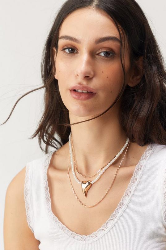 Pearl Heart Layered Necklace Product Image