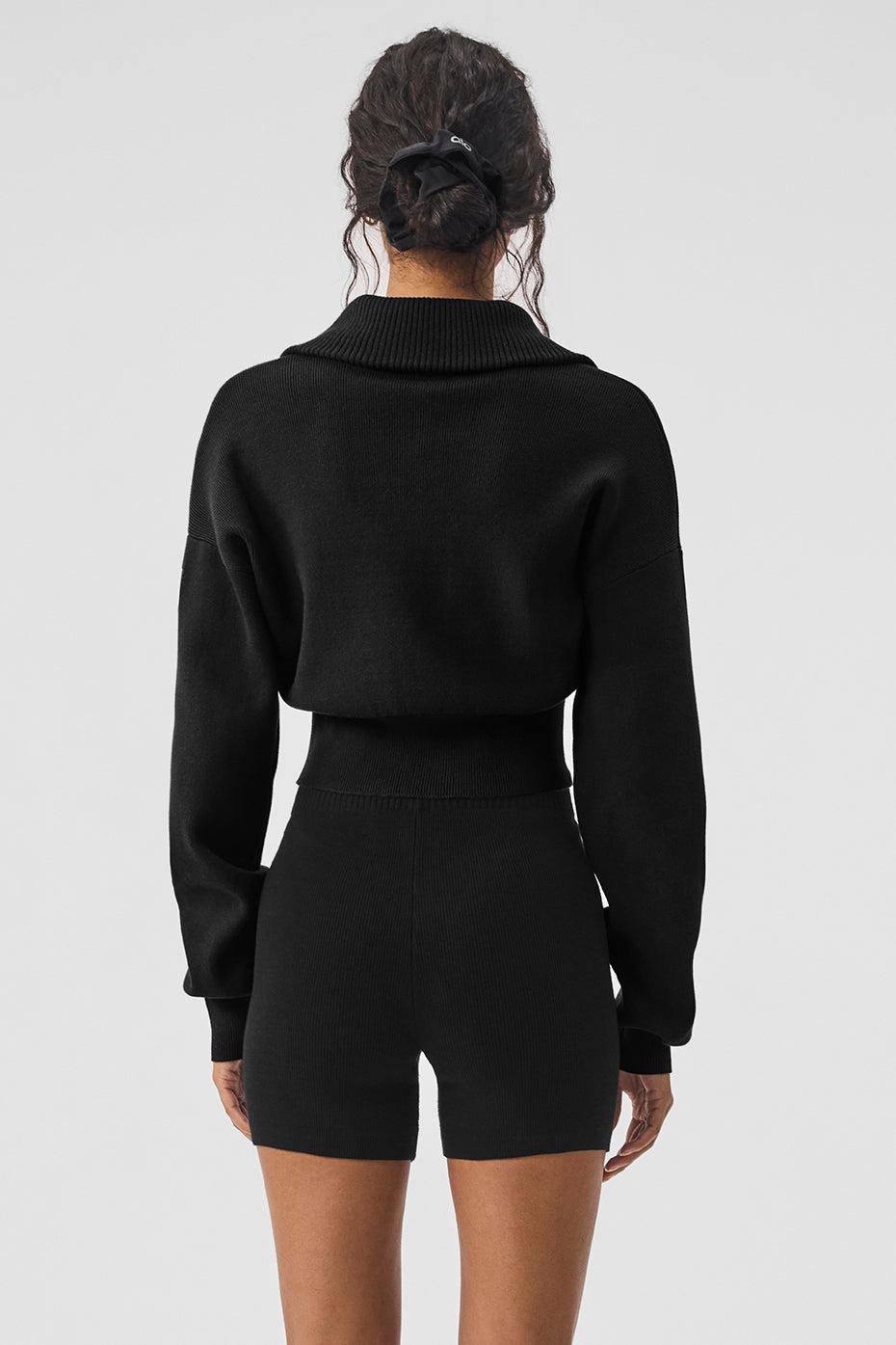 Scholar Knit Cropped Full Zip Jacket - Black Product Image