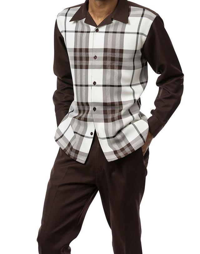 Brown Plaid 2 Piece Long Sleeve Walking Suit Set Product Image