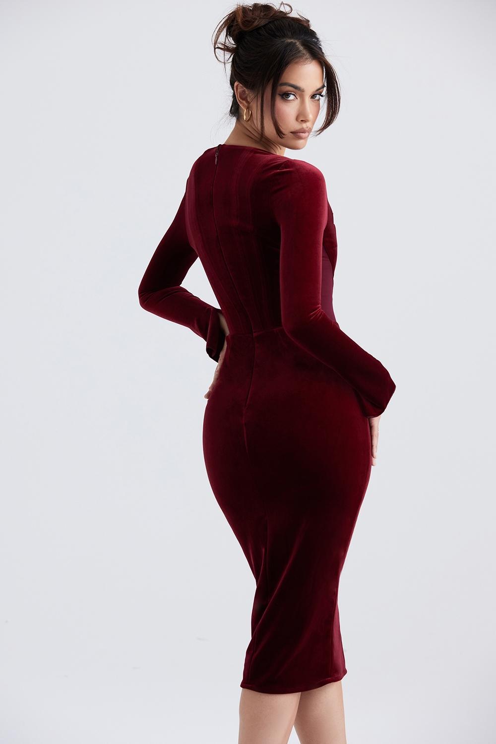 Solaine Wine Velvet Corset Dress - SALE Product Image